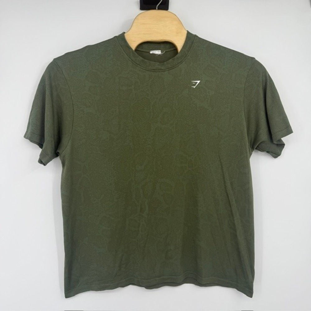 Gymshark Mens Olive Green Camo Jacquard Short Sleeve Workout T-Shirt Size XL